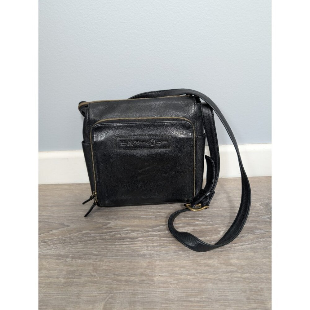 Vintage Fossil Black Leather Crossbody Bag Purse Key American Classic Zipper